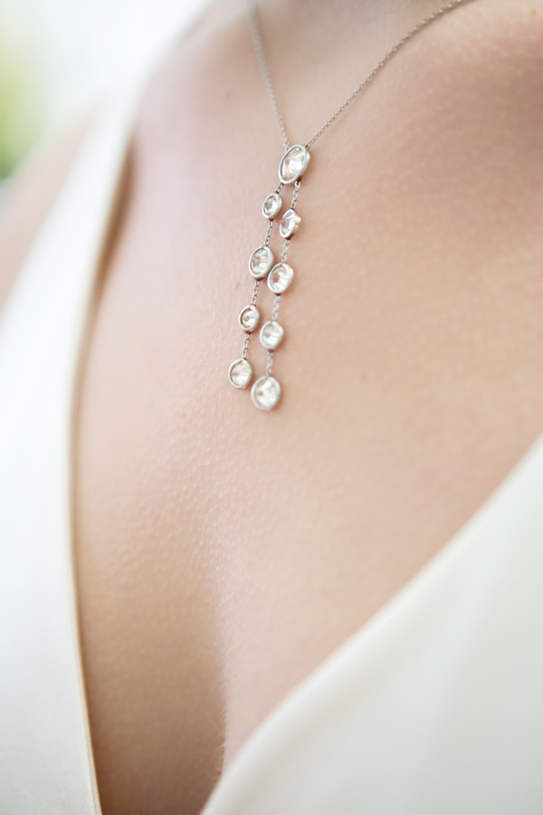photo by Seattle wedding photographer Cheri Pearl - detail image of diamond drop necklace